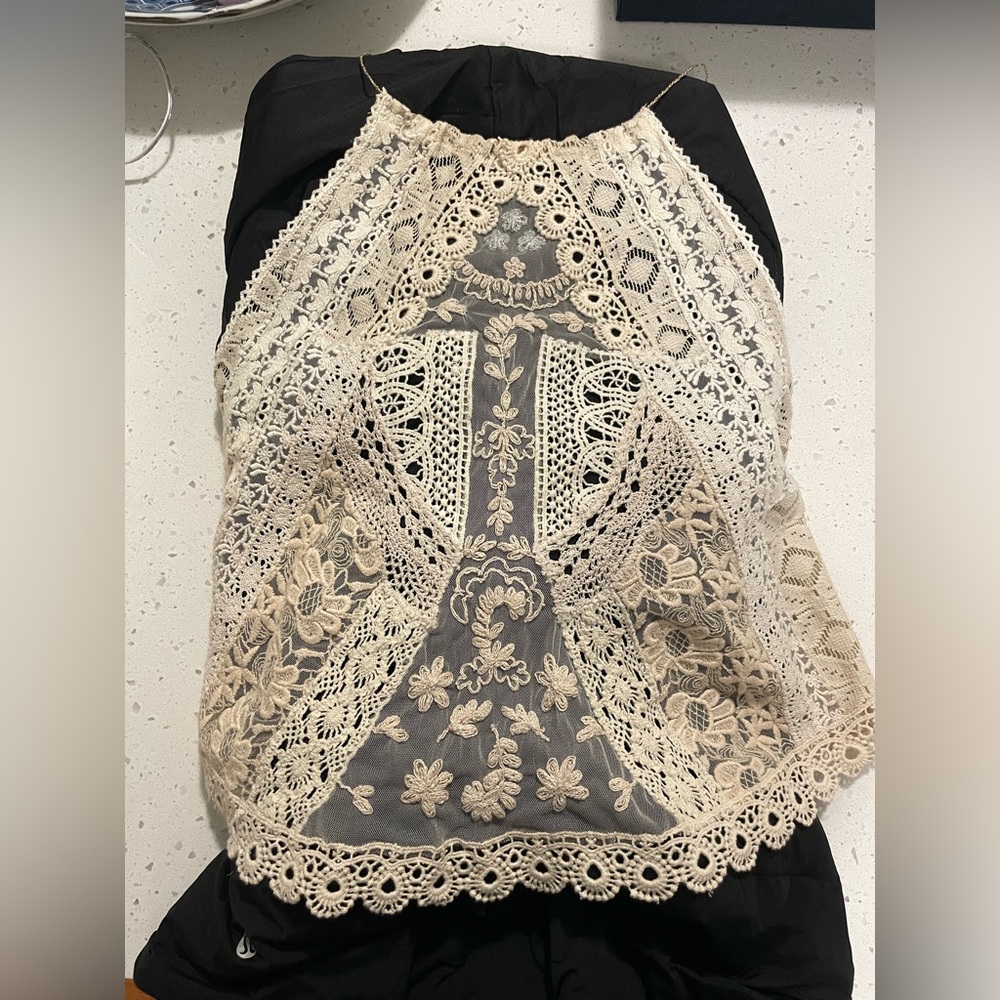 Free People- Crochet Lace halter, Ivory - Picture 2 of 8
